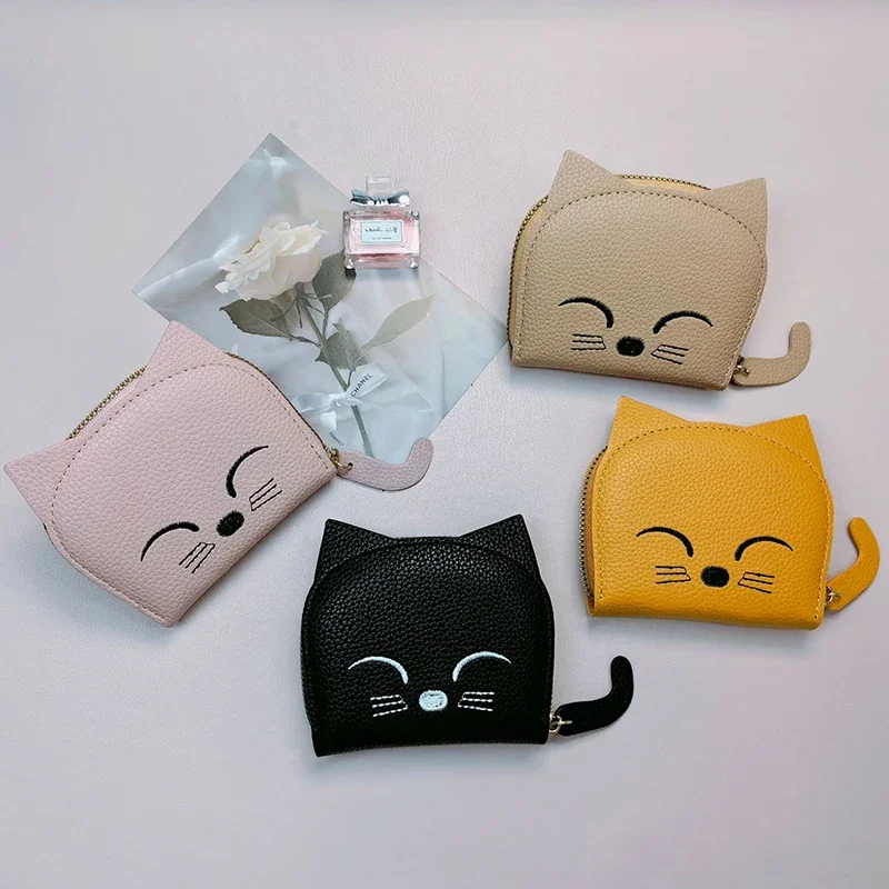 

Стильный клатч из искусственной кожи с несколькими слотами для женщин, сумка для карт с милым котом и дизайном