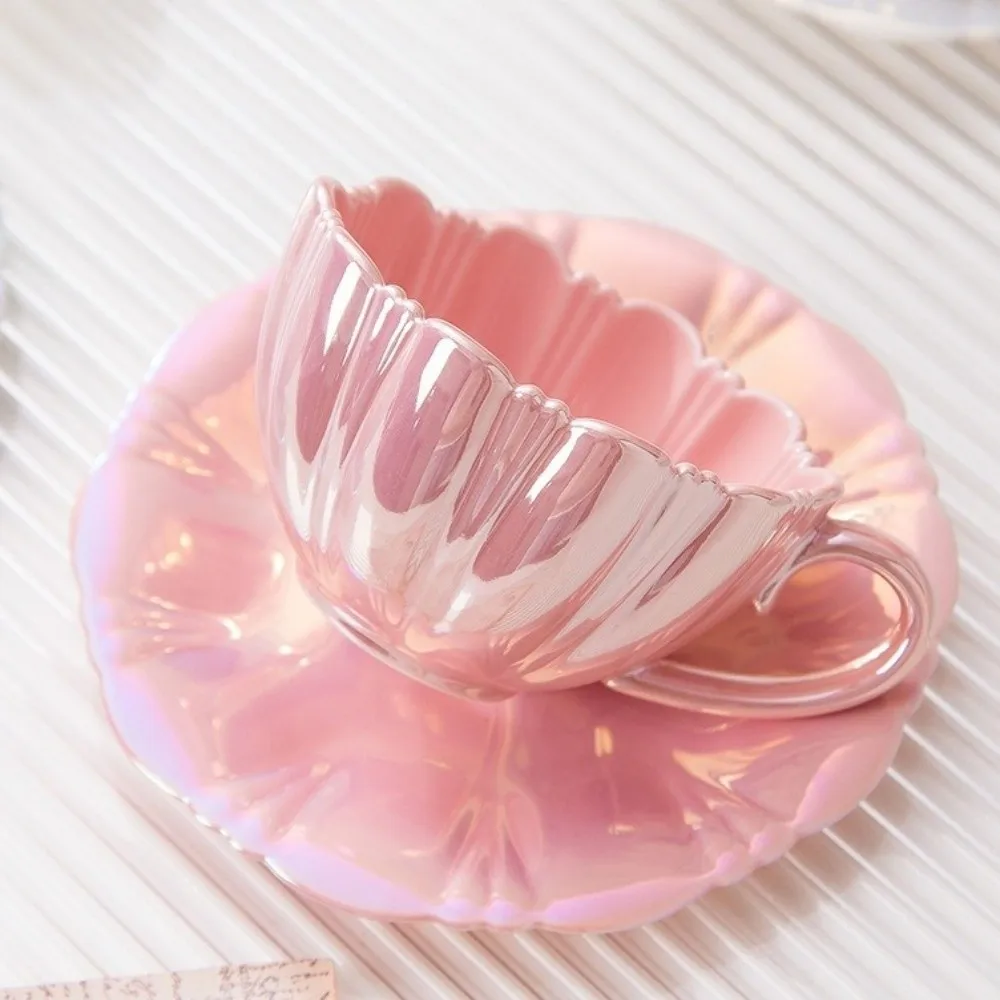 

Decorative Ceramic Coffee Cup Petal Shape Gradient Tea Cups European Style Juice Cup Holiday Gift