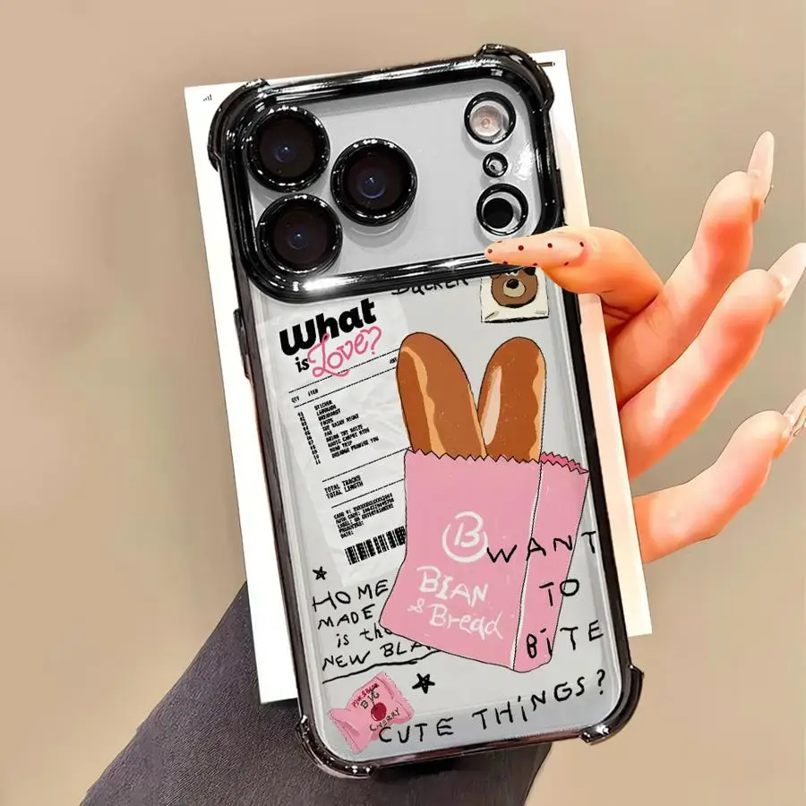 حافظة ناعمة لهاتف آيفون 16 15 14 Plus 13 12 11 Pro Max 16e 17 Air Cartoon Bread