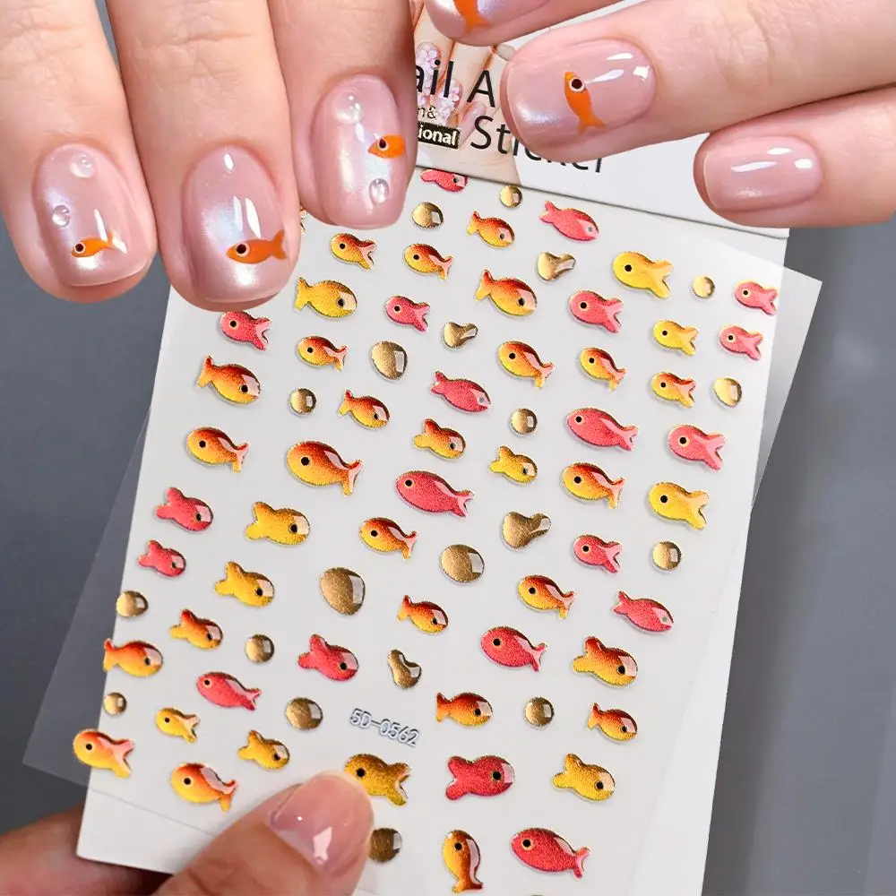 

1Pcs 5D Little Red Fish Bubbles Nail Art Sticker Lovely Jelly Koi Nails Decals Ocean Goldfish Carp Soft Relief Manicure Sliders