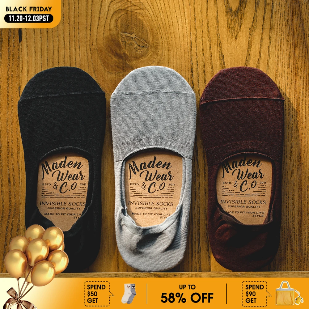 

Maden 3 Pairs Socks Invisible Boat Socks Silicone Non-slip Socks Solid Color Breathable Shallow Mouth Low-top Thin Socks