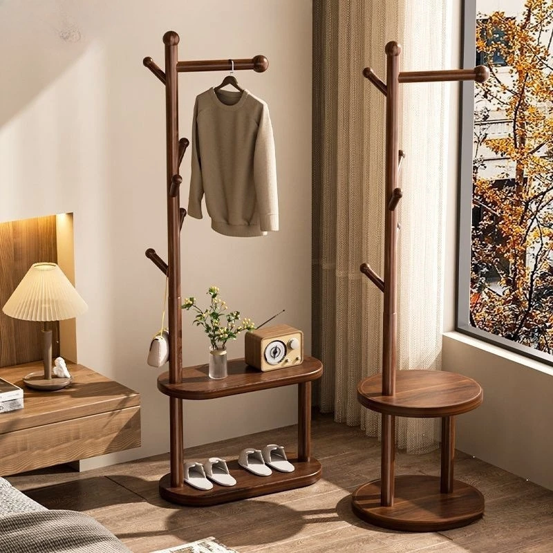 Solid wood hanger floor-to-ceiling bedroom coat rack, room hanger