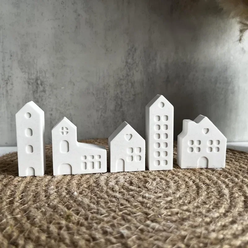 Molde de silicona para casa pequeña de estilo nórdico 3D, moldes para velas de casa de 10 agujeros, Mini casas, molde de cemento de hormigón y yeso,
