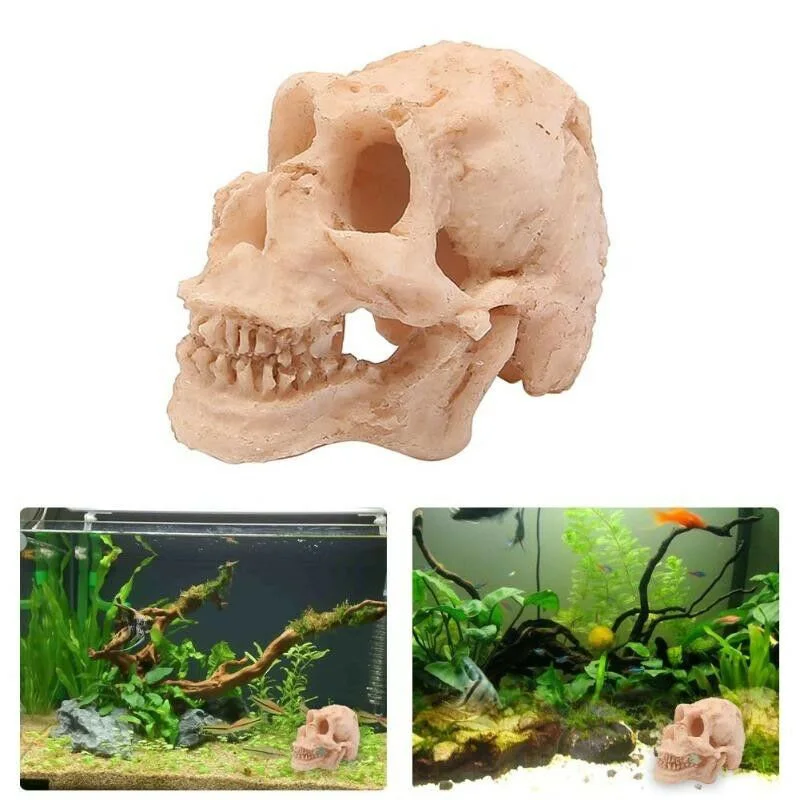 Aquarium Fish Tank Decoration Skull Resin Sculpture Statue Skeleton Model Aquarium Ornaments Water Grass Landscaping Decor