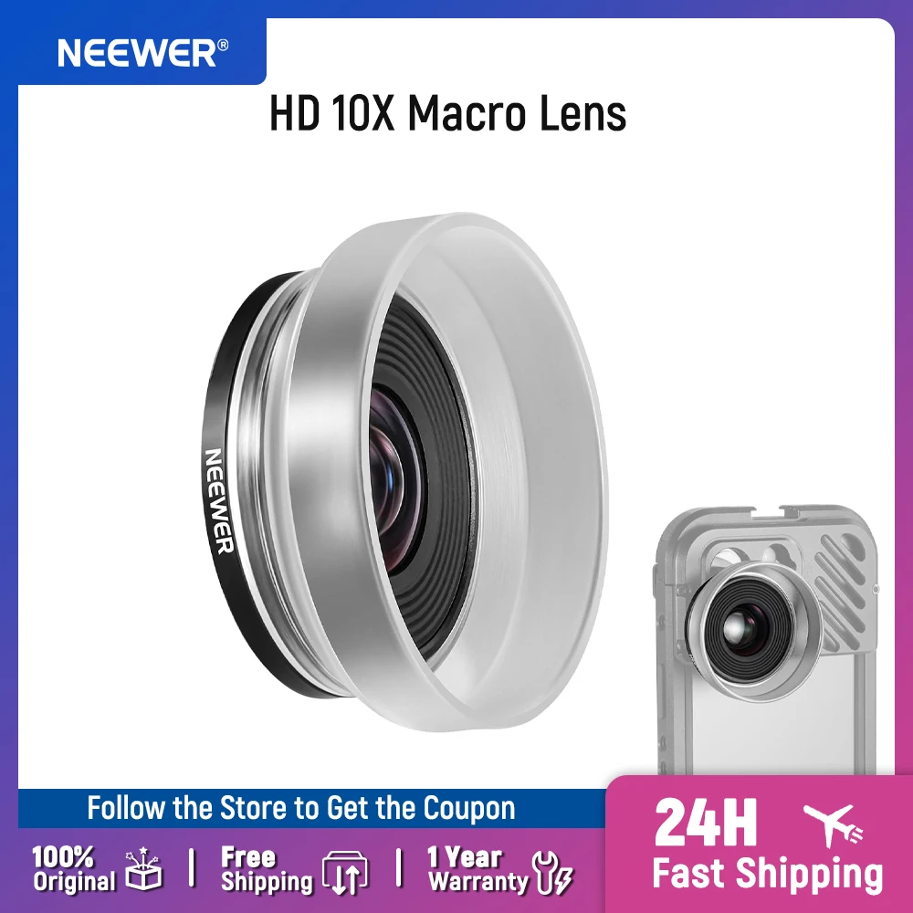 NEEWER HD 10X Macro Lens with Detachable Diffuser Hood Only for 17mm Thread Backplate, For NEEWER iPhone Samsung Phone