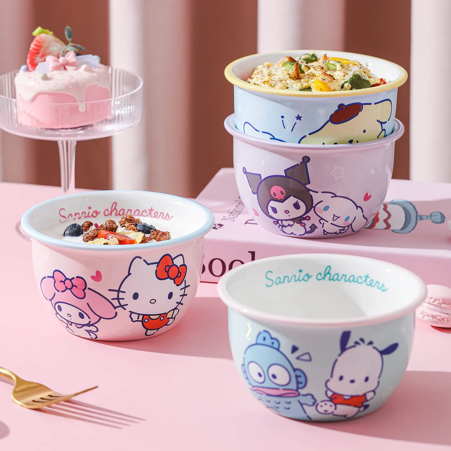 

Детская миска для кормления Hello Kitty, посуда Kuromi Pochacco и Cinnamoroll, милый набор посуды, стильная салатница Sanrio