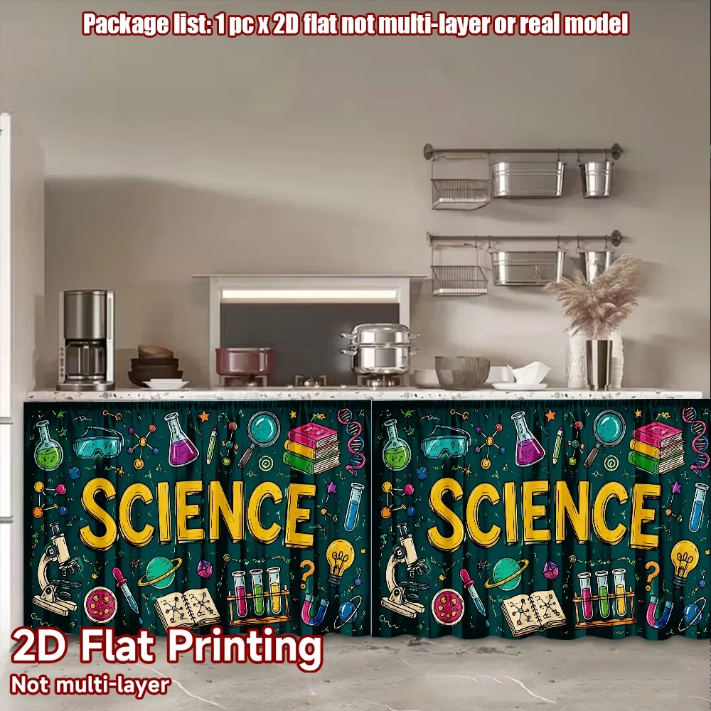 2D flat 1pc Country style Science Experiment Tools Digital printing Springtime kitchen curtains add a romantic touch to the