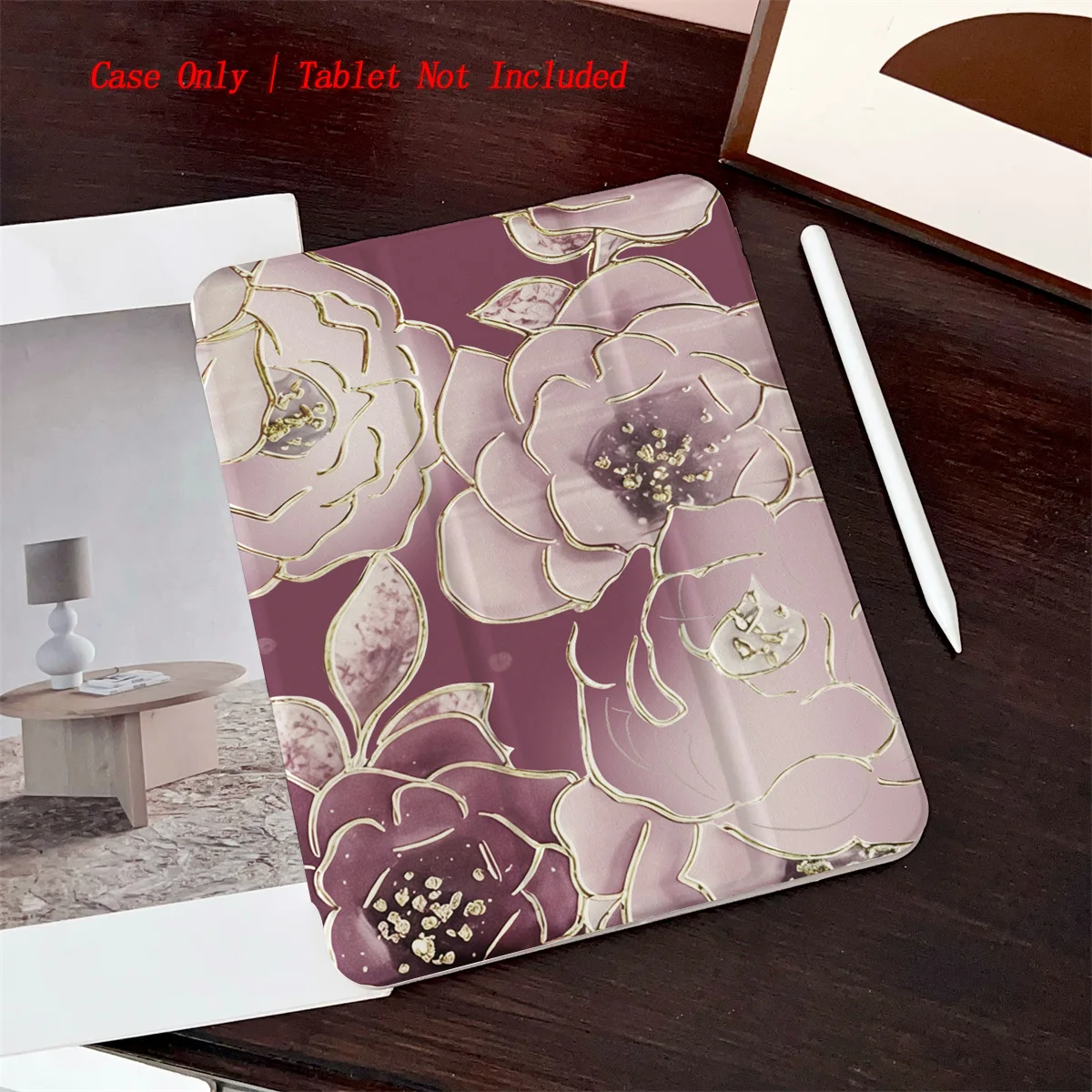 

Shockproof 3-Fold Kickstand iPad Cover with Elegant Purple Flower Print for Multiple Apple Models, Durable Anti-Impact