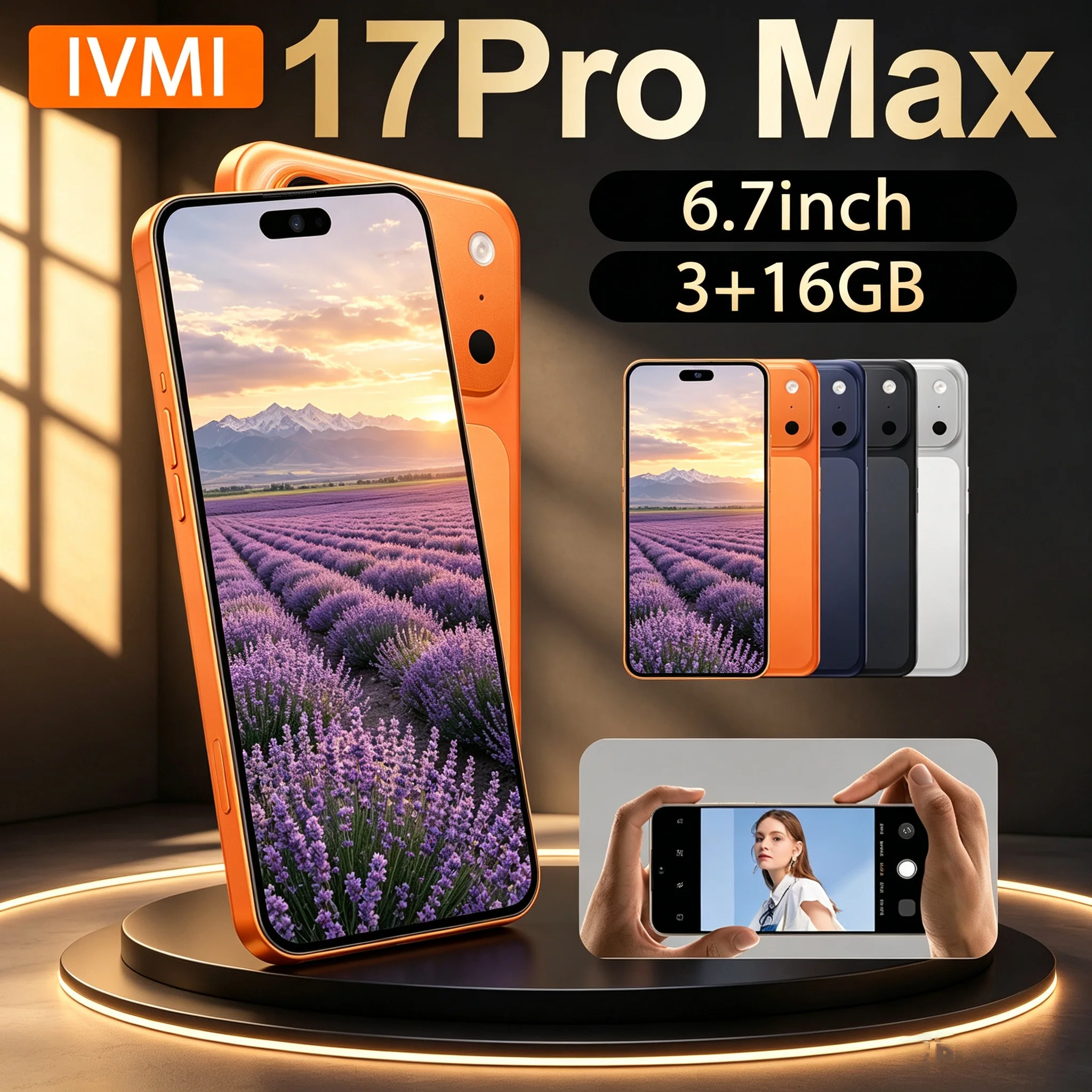 IVMI New 17 Pro Max Smartphone Android 4G 6.7''  3G+16GB Smart Mobile Phones 5+13MP Dual Sim Unlocked Cell Phone Global Version