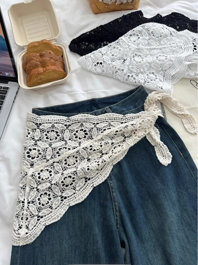 

Весна-лето 202, женская юбка с кружевной отделкой e f, занавеска трапециевидной формы с высокой талией, хлопковая трикотажная повседневная однотонная юбка