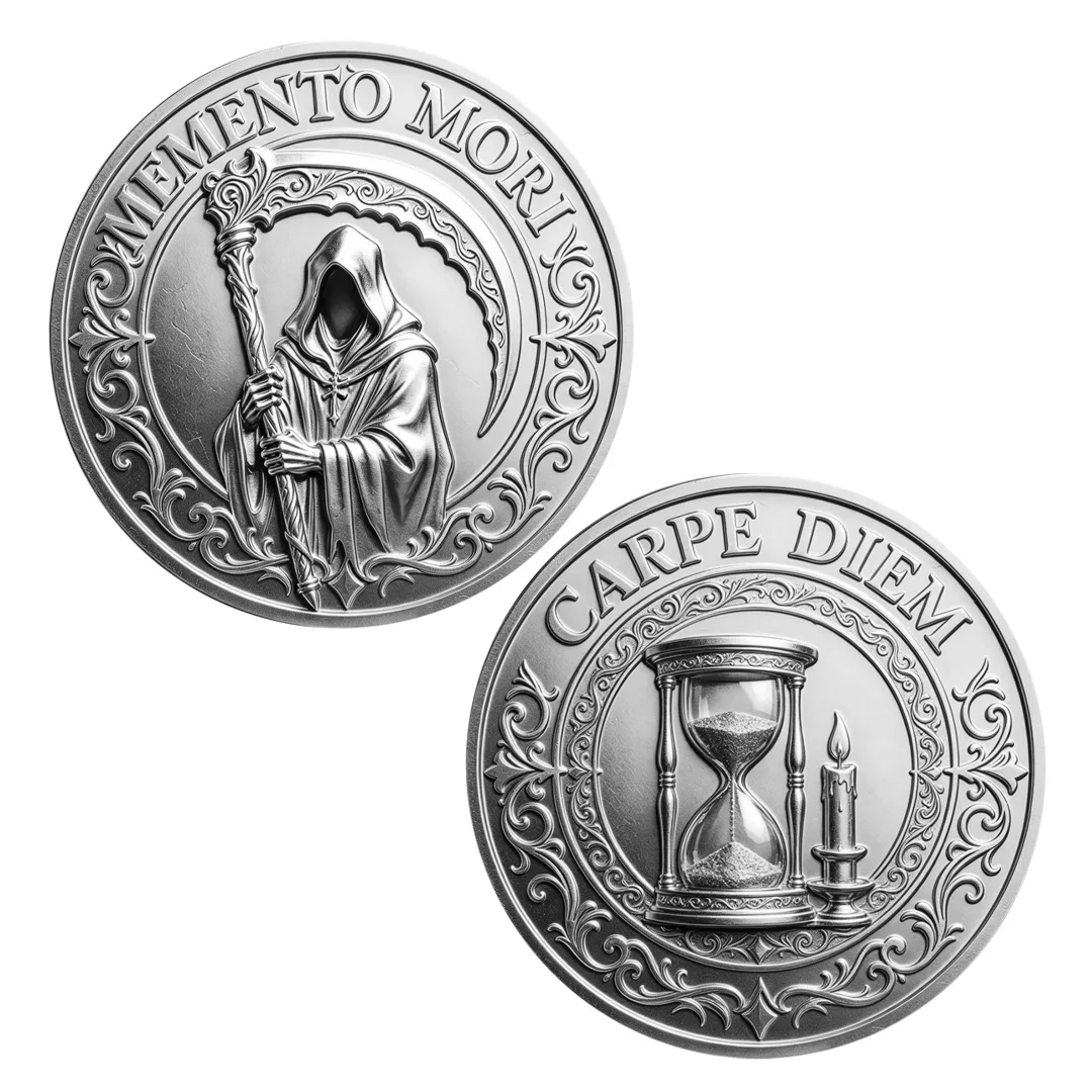 Memento Mori Carpe Diem Grim Reaper Hourglass Gold Plated Metal Coin Stoicism Collectible Commemorative Coin Gift view 4