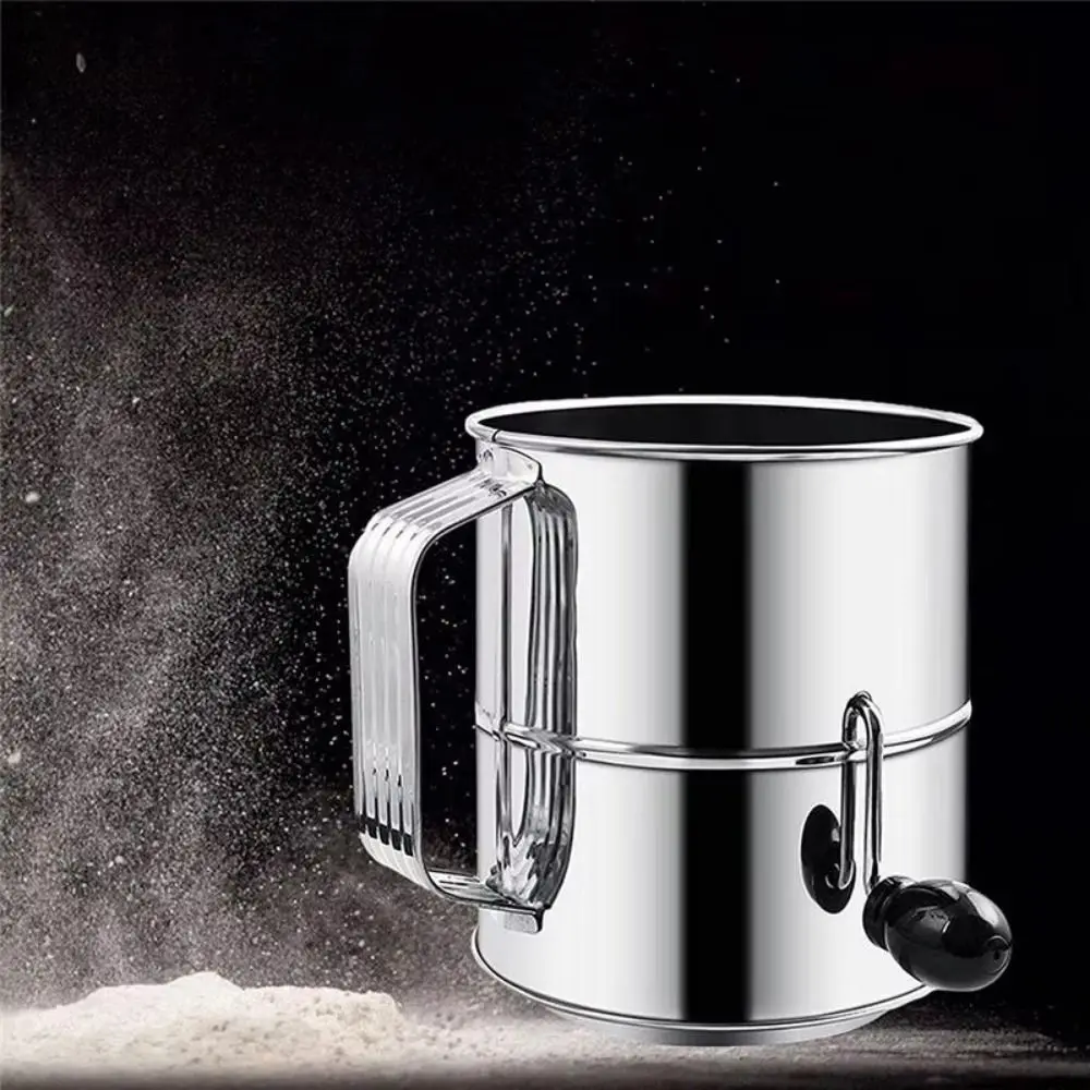 Stainless Steel Flour Sifter Hand Crank Rotary Design Powder Sugar Sifter Semi-automatic Hand Press Design Powder Sugar Shake