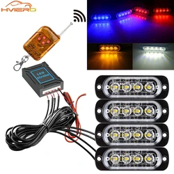 1X 4 in 1 Wireless Emergency Strobe DC 12-24V car Light Police Lamp Blue Red White Day Warning Signal Flashing Beacon Track Led