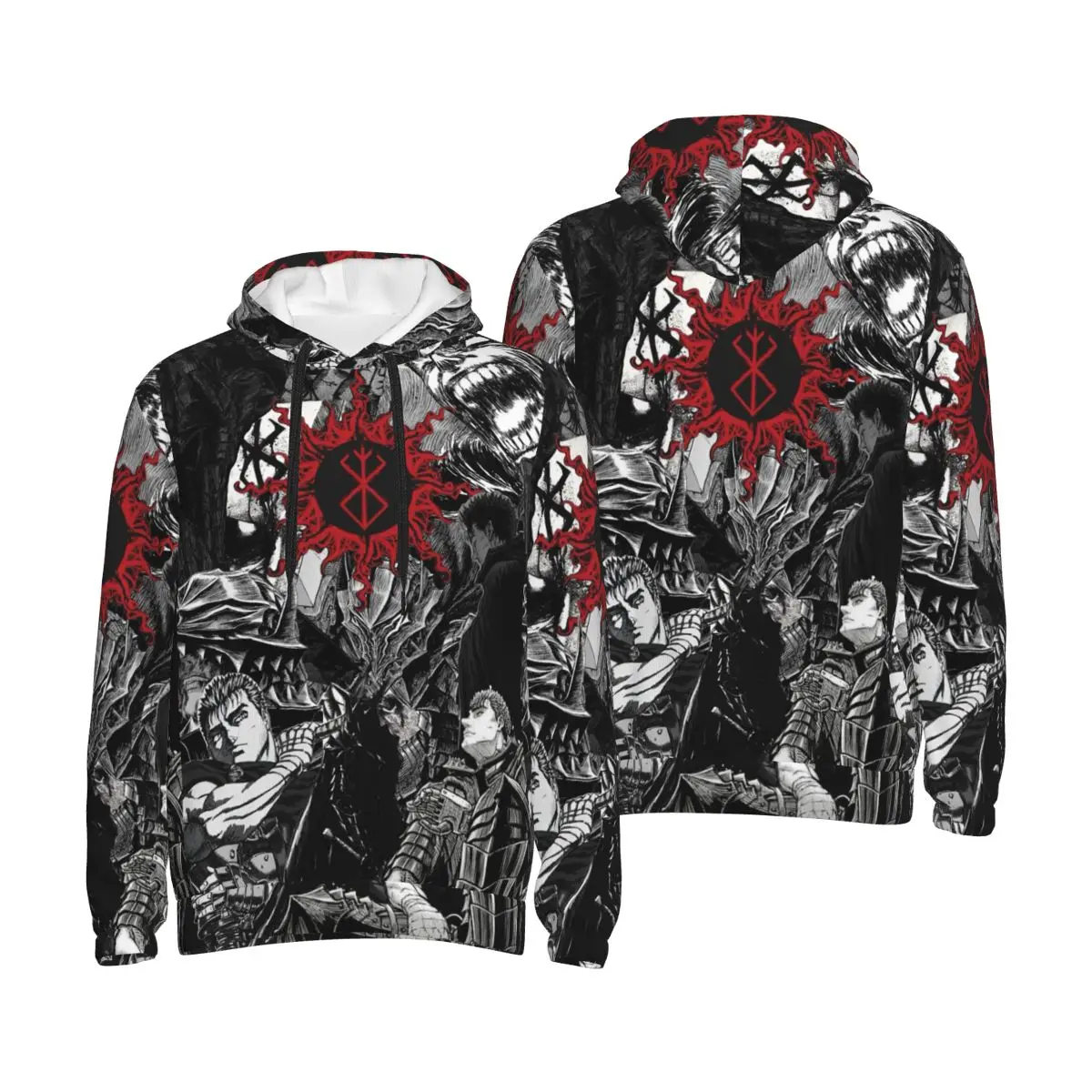 Men Women Japan Anime Berserk Guts Hoodie Hooded Collar Drawstring Hoodies Pullover Sweatshirts Long Sleeve Shirt