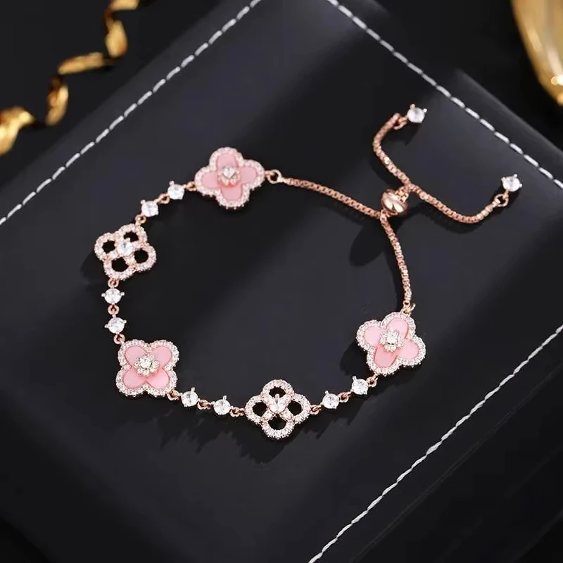 

Shine Four-leaf Flower Cubic Zirconia Bracelets for Women Girls Luxury Hollow Designer Elegance Clover Jewelry Gifts Crystal