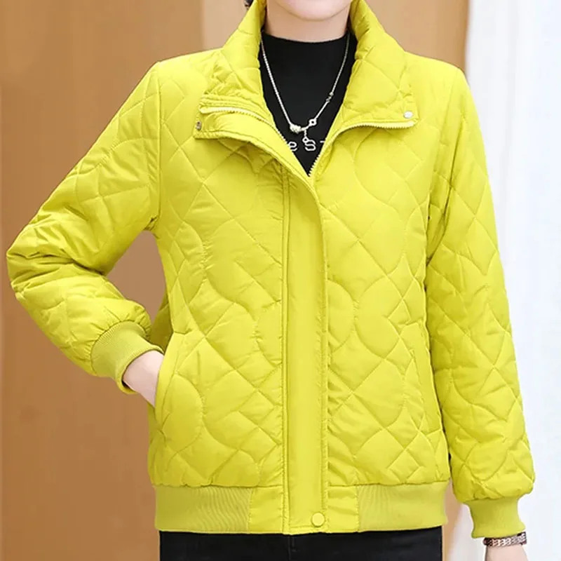 เสื้อแจ็คเก็ตพัฟเฟอร์ไซส์ใหญ่ 5XL สไตล์เกาหลี สำหรับผู้หญิง แฟชั่นปี 2025 เสื้อโค้ทพาร์กาคอตั้ง ทรงหลวม บุผ้าฝ้าย สำหรับฤดูหนาว
