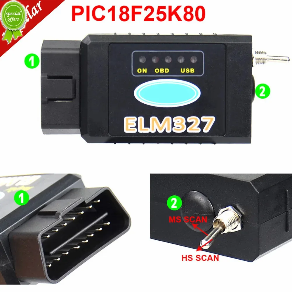 

2024 Newest ELM327 USB FTDI PIC18F25K80 FTDI Chip Code Reader For Fo-rd HS CAN/MS CAN Forscan ELM 327 Bluetooth OBDII