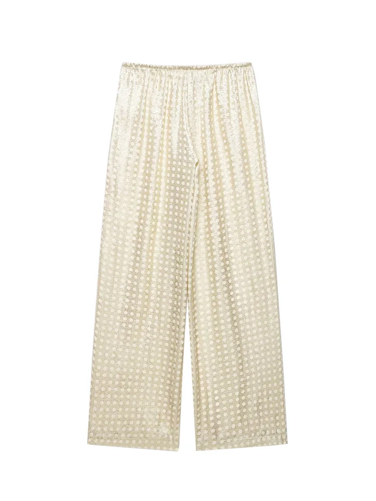 Women’s Polka Dot Straight-Leg Pants with Fashionable Drawstring and Elastic Waist