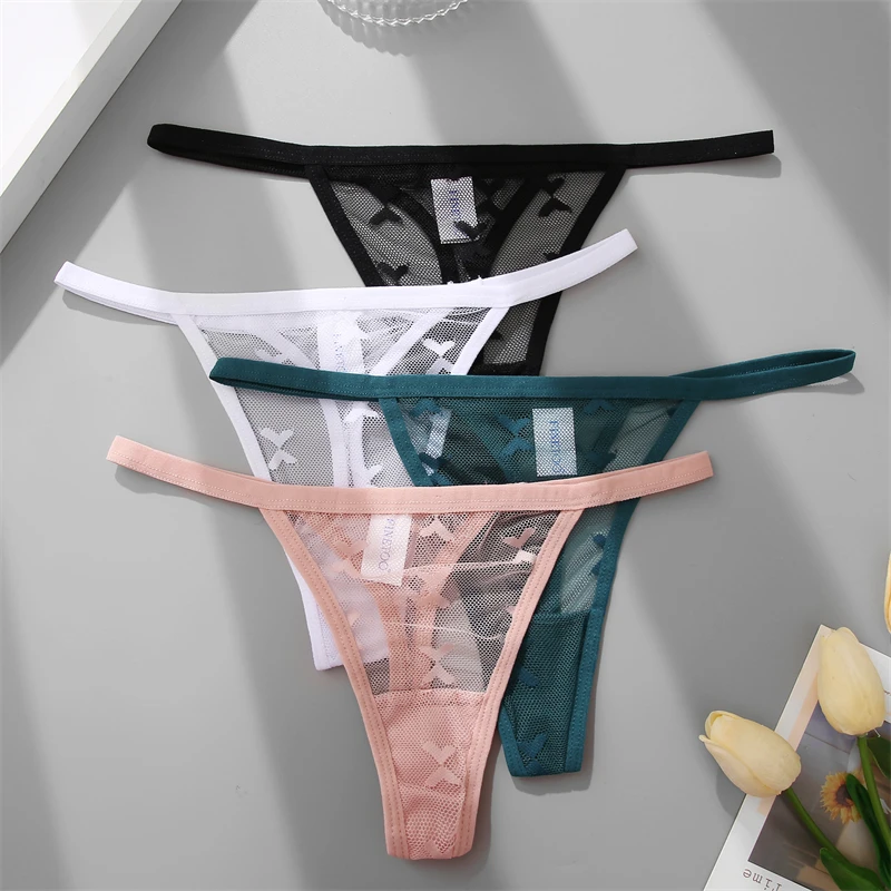 FINETOO 4Pcs/set Lace Thongs Sexy Low Waist Bikini Panties S-XL Lace G-string Underpants Comfortable T-Back Underwear Lingerie