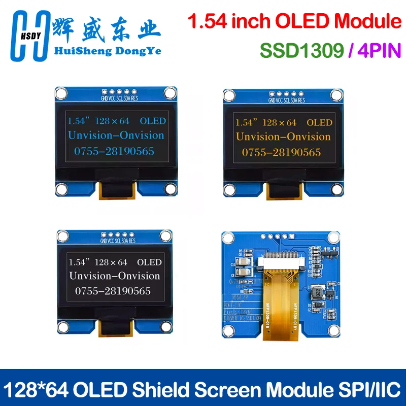 Novo módulo oled de 1.54 polegadas 1.54 "12864 tela lcd módulo de exibição led 128*64 ssd1309 spi/iic interface i2c para arduino 4pin