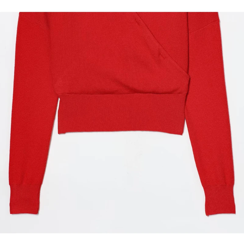 MUJER Red Cardigan Jumpers Women Double Layer Knitted Sweater Women off Shoulder Short Sweaters for Women Button Jersey Pullover