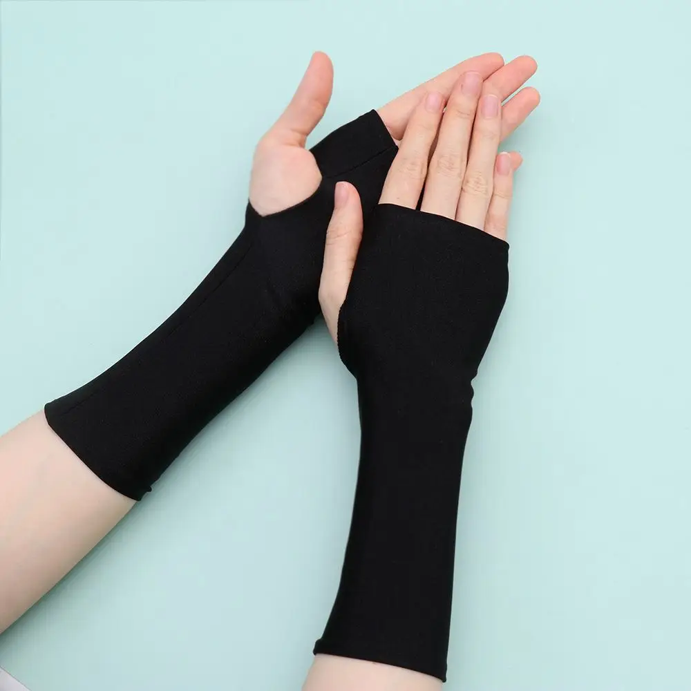 Sunscreen Protection Fingerless Long Gloves Women Arm Cool Summer Solid Mittens Half Finger Sleeves Black White Nude