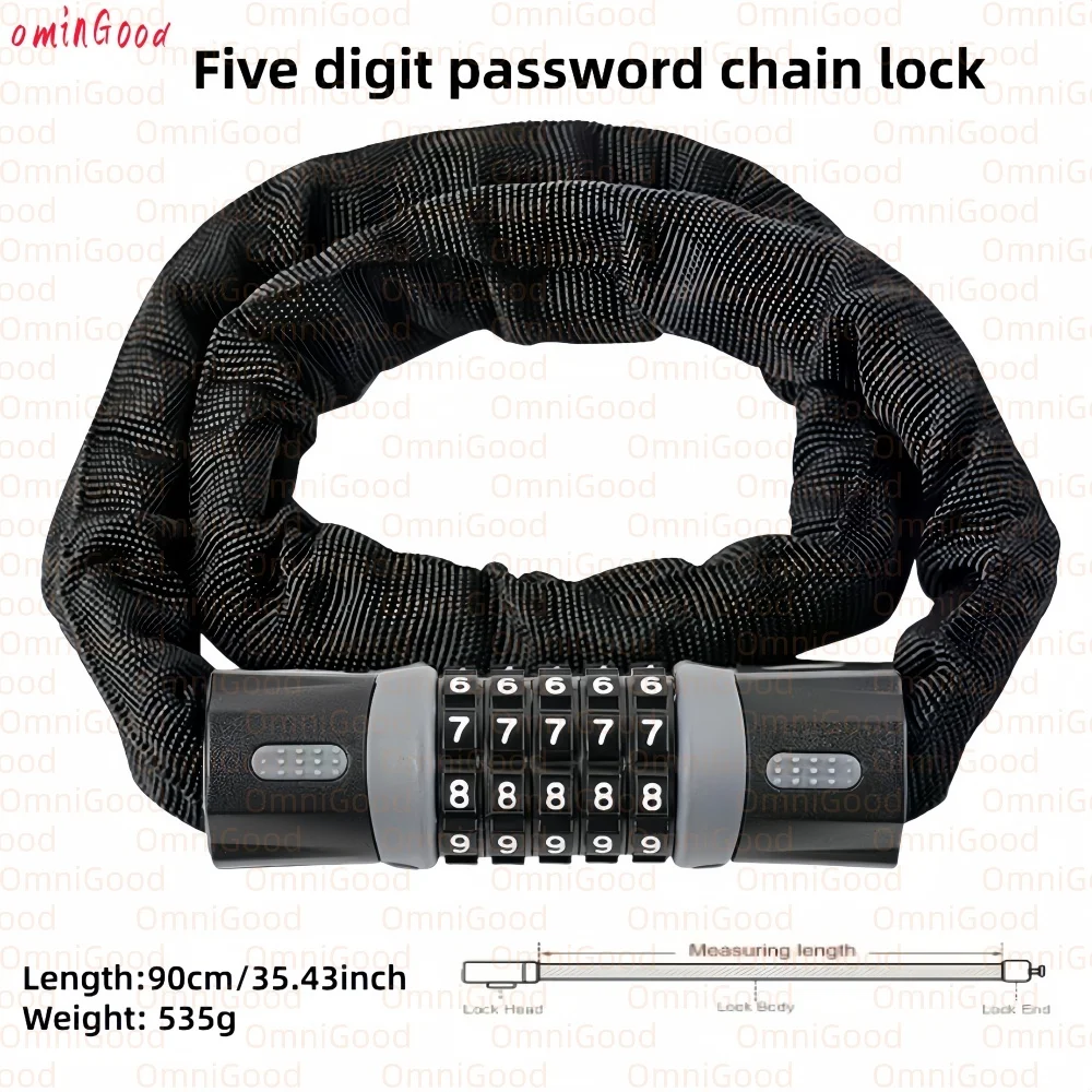 AliExpress NONE OminGood Black Bicycle Lock Chain 90cm/35.4 Inches with 5-Digit Code for Bikes Motorcycles Electric Scooters And Gates
