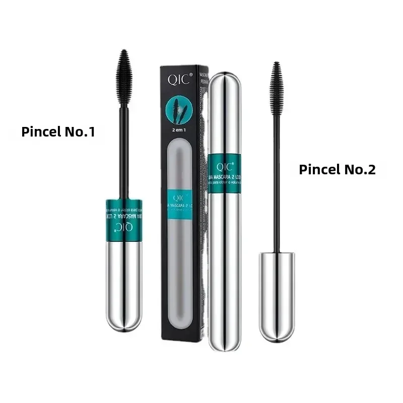 Rímel 4D de efeito duplo QIC à prova d'água, cachos longos, cílios grossos naturais, 2 em 1, rímel preto com 2 cabeças de escova