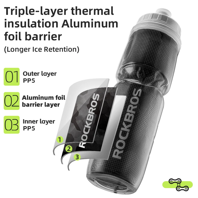 ROCKBROS Cycling Insulated Water Bottle Thermal Drink PP5 Silicone 670ml Fitness Outdoor Sports Bicycle Portable Water Kettle