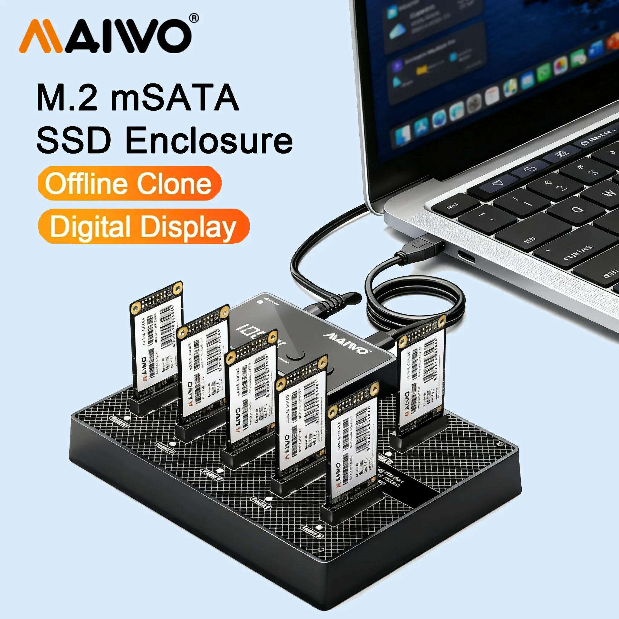 MAIWO 6-язычная док-станция для SSD-корпуса mSATA с автономным клонированием, адаптер SATA-USB 3.0, устройство чтения карт памяти, источник питания 12 В/7 А MAIWO 6-язычная док-станция для SSD-корпуса mSATA с автономным клонированием, адаптер SATA-USB 3.0, устройство чтения карт памяти, источник питания 12 В/7 А