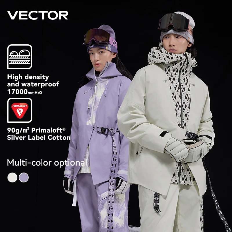 VECTOR Men and Women 3L Partial Cotton Skiing Jacket Windproof and Waterproof Nylon Full Pressure Rubber Outdoor Skiing Clothes