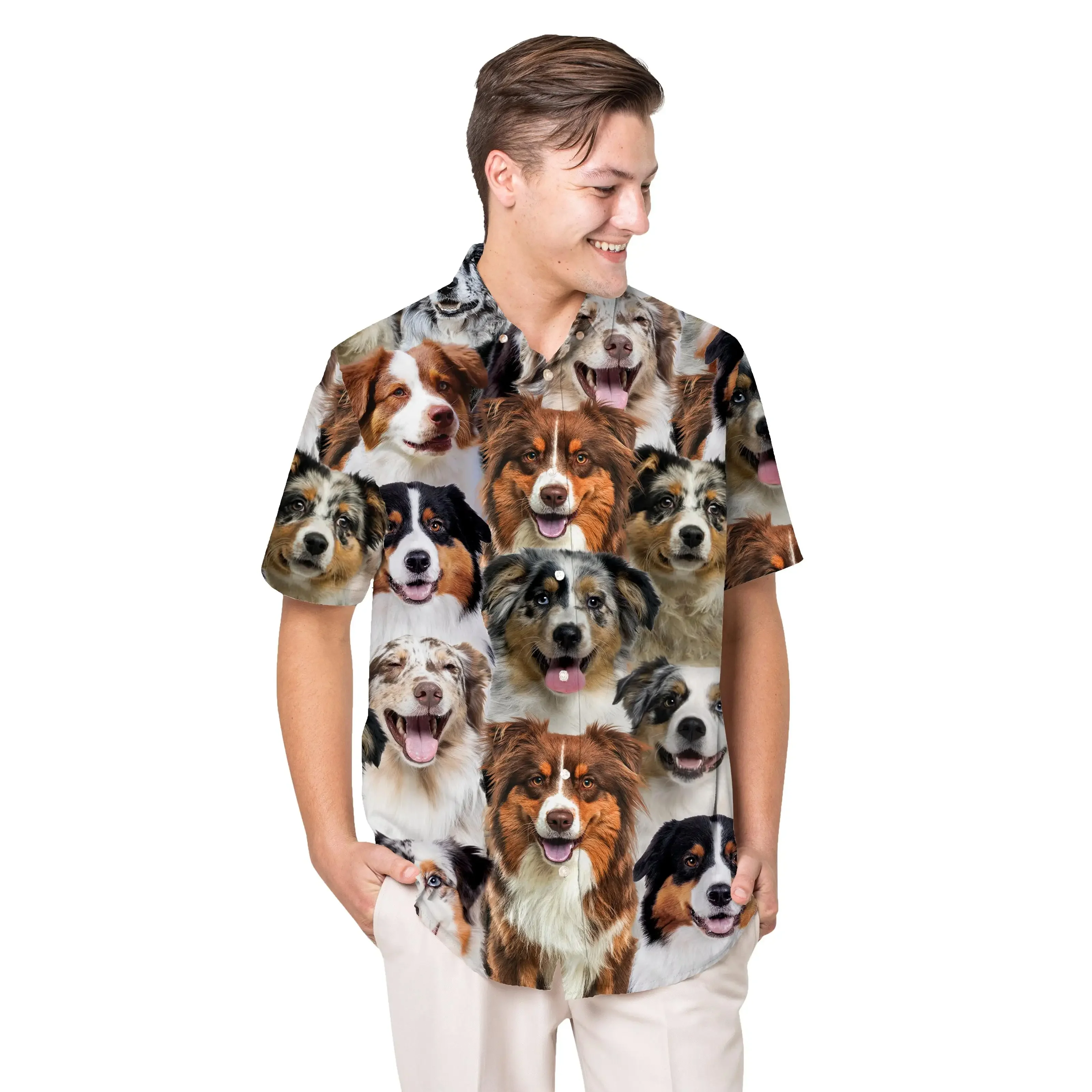 

Jumeast Australian Shepherd Pattern Short Sleeve Hawaiian Shirt Dog Graphics Polyester Aloha Shirts Tropical Casual Man Clothing