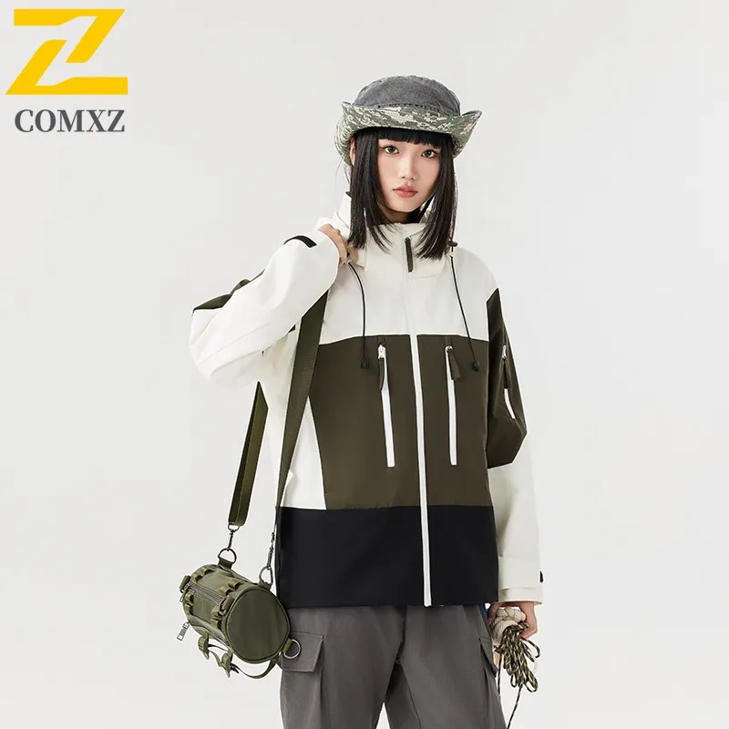 COMXZ Unisex Down Jacket 2025 New Splicing Hooded Camping Warm Down Coat Casual White Duck Down Windproof Autumn Windbreaker