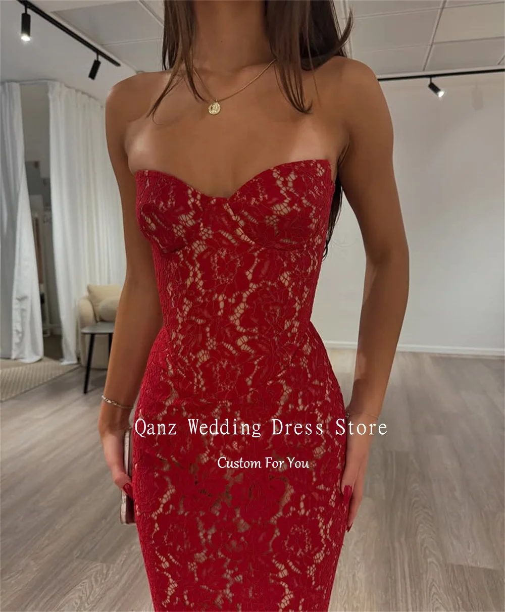 Qanz الدانتيل الأحمر يزين فساتين لحضور الحفلات الموسيقية الحبيب حورية البحر مثير فستان حفلات الزفاف مشد الظهر فساتين السهرة الرسمية حسب الطلب #2