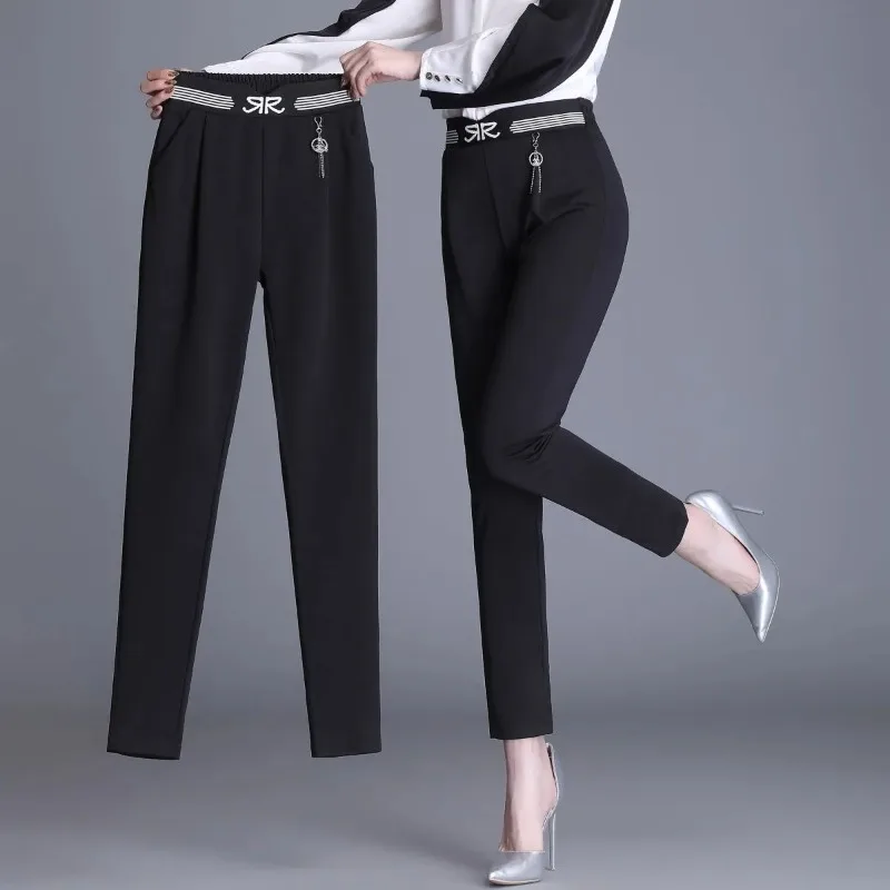 

Korean Woman Clothing Fashion Black Suit Pants Spring Autumn New Elastic High Waist Slim Casual Pencil Straight Trousers N84
