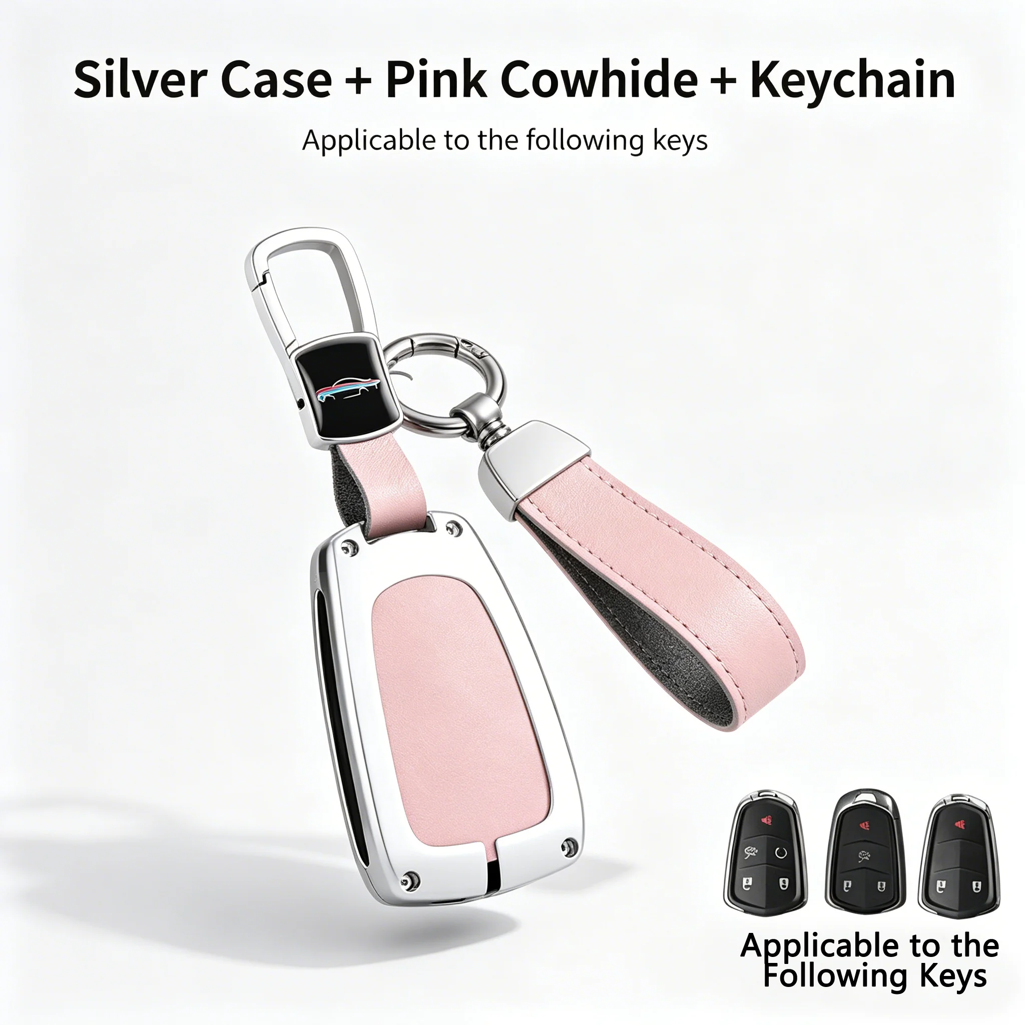 

Alloy Leather Key Fob Cover for Cadillac XT5 XT4 XT6 ATSL CT6 XTS, Protective Smart Key Shell with Keychain