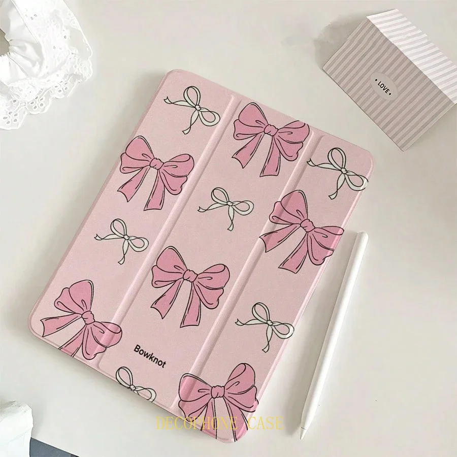 For Samsung Galaxy Tab A8/A9/A11+FE LITE PLUS/Galaxy Tab S6 Lite/S7/S8/S9/S10+ FE INS pink Bowknot tri-fold case