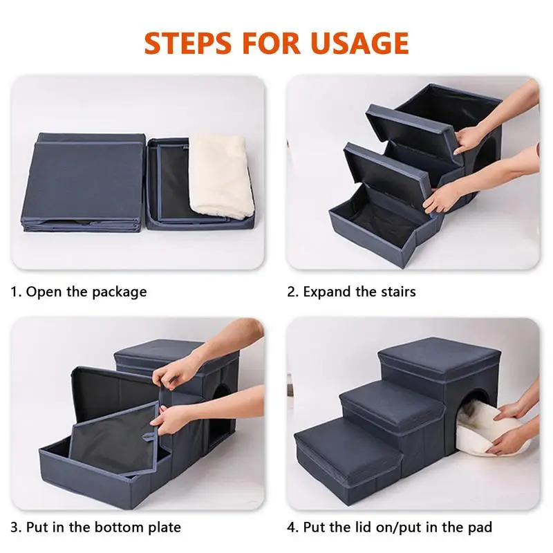 Dog Stairs Foldable Pet Storage Stairs 3 Steps Stairs Bed For Small Dog Cat Puppy Pet Ladder Pet Toy Food Storage Box Supplies