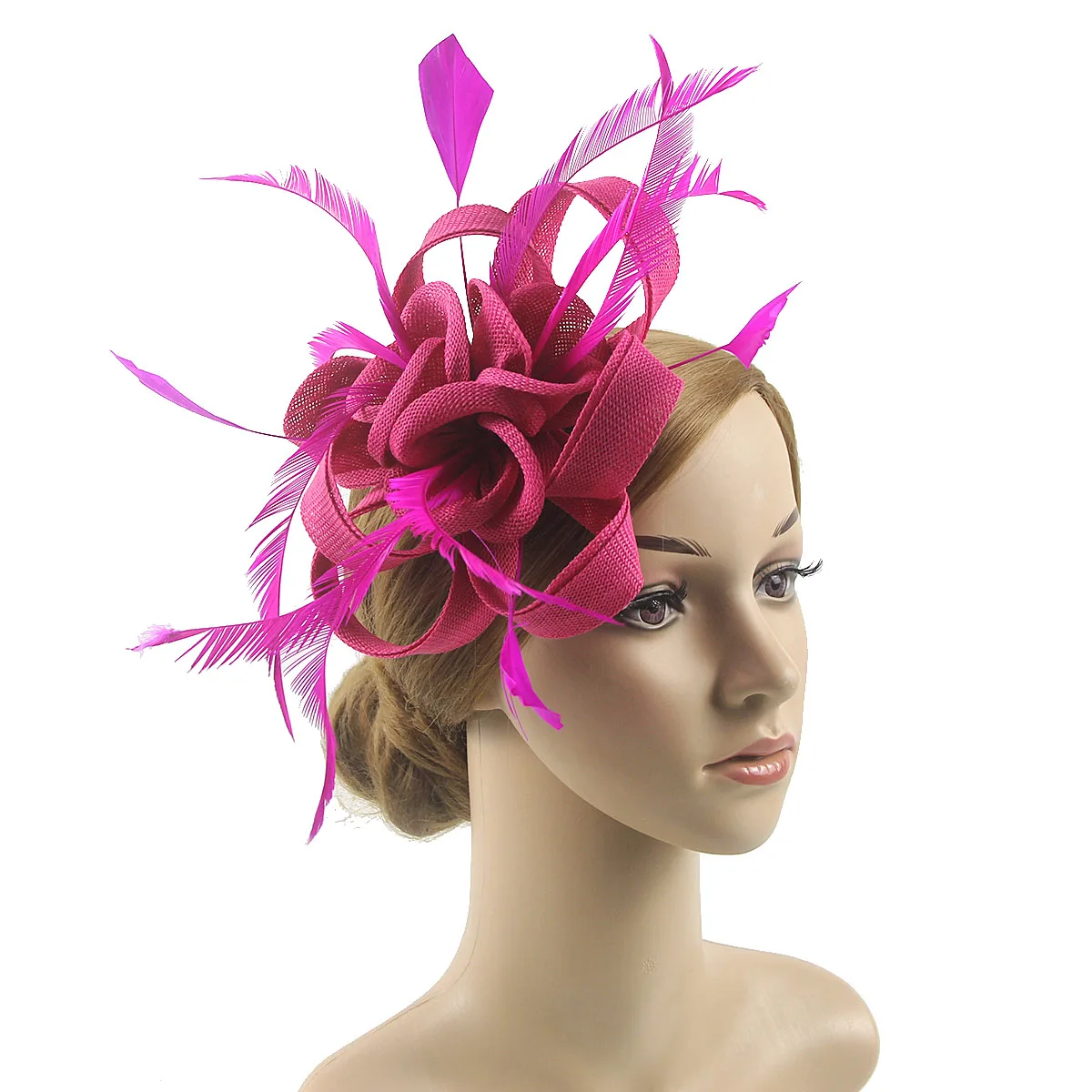 Flower Fascinator Hat, Sinamay Headband with Clips , Jockey Club Vintage Feather Hat Cocktail Tea Party Hair Accessories