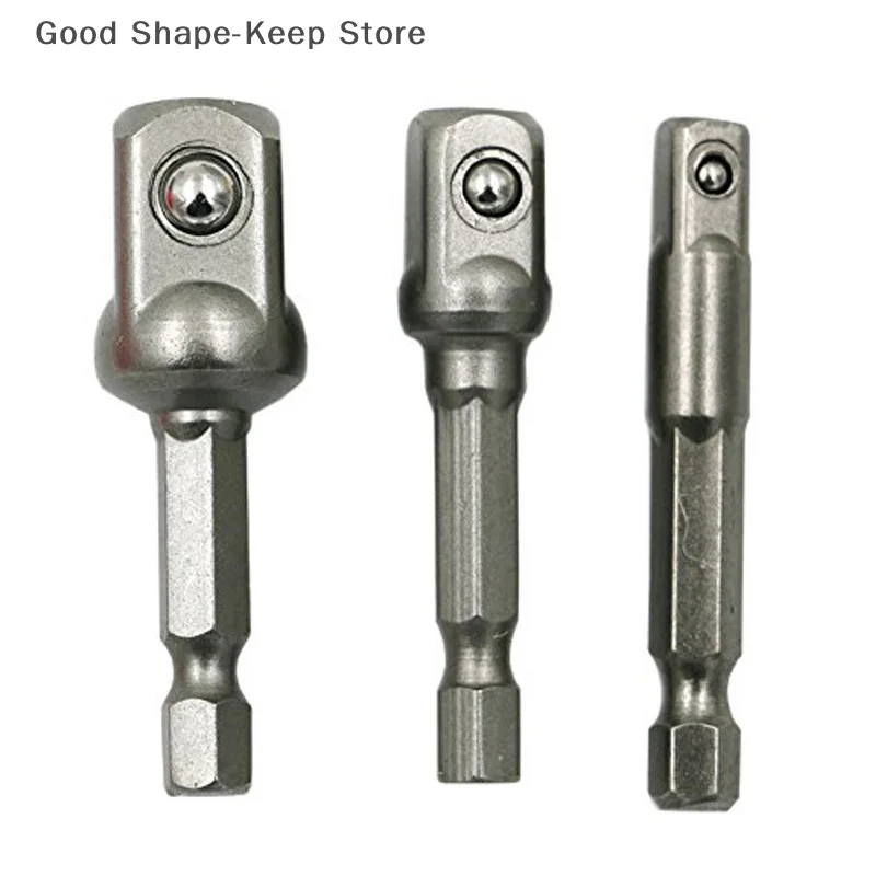 Socket Adapter Impact Drill Extensions, 3 Pc Set with 1/4, 3/8, 1/2-Inch Hex Shank Square Drill Bit