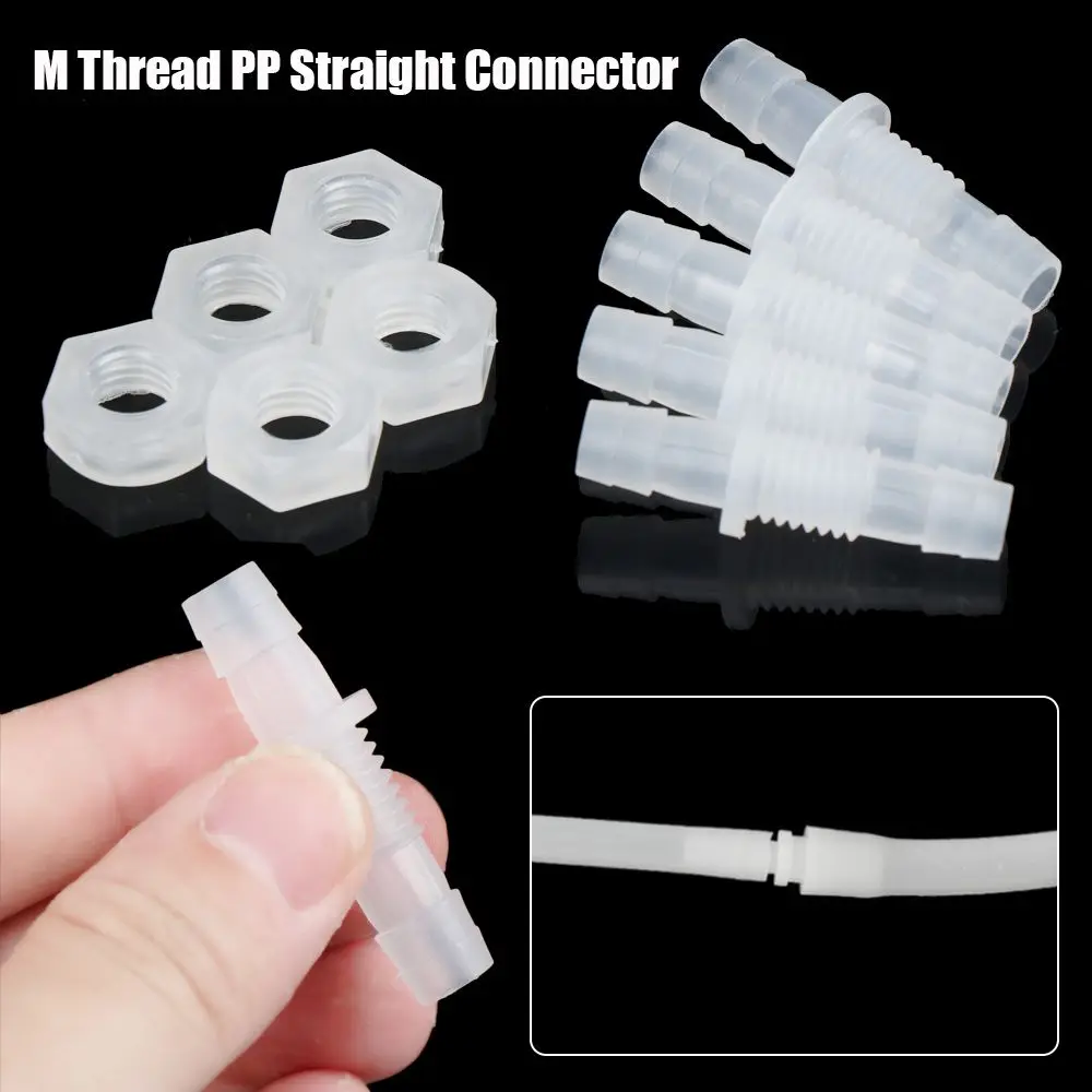 5pcs 3~8mm M6~M10 PP Thread Hex Nut PP Straight Connectors Aquarium Fish Tank Adapter Air Pump Hose Fittings Pagoda Joints