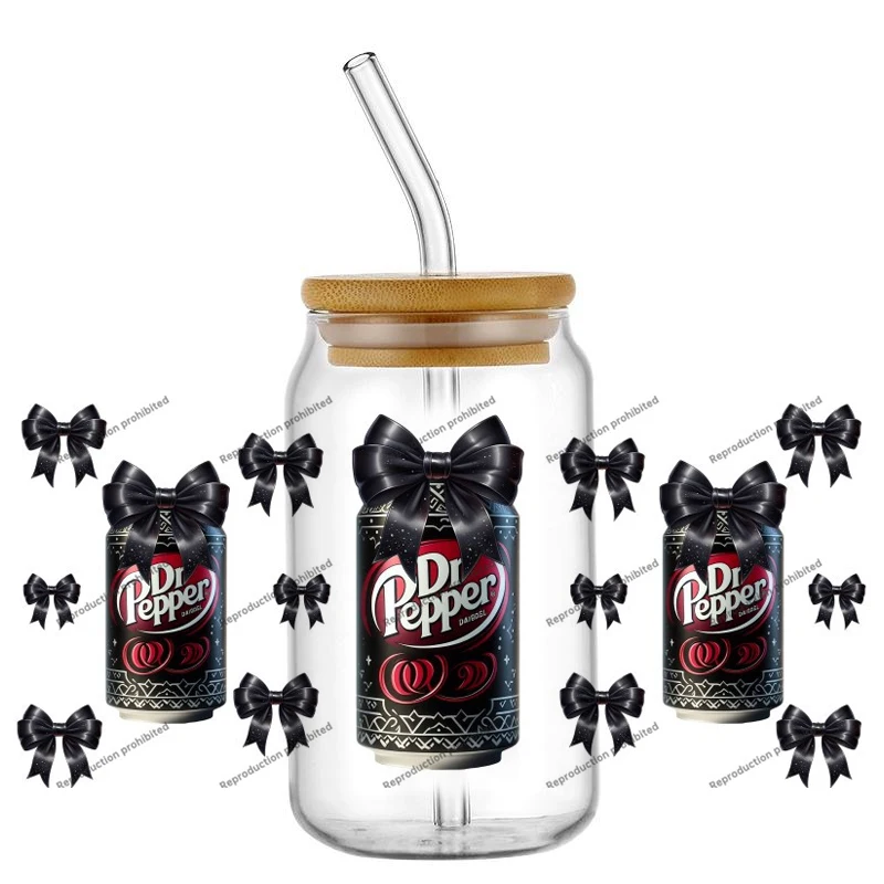 Miniso 16OZ Dr Pepper Design UV DTF Cup يلتف ملصق نقل مقاوم للماء لزجاج Libbey يمكن القدح لذيذ الصودا جاهز للتطبيق