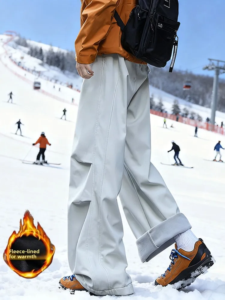 

Winter Warm Fce Lined Casual Trousers Straight Leg Skiing Outdoor Snow Mountain Heilongjiang Men Women Folded Paratrooper ...
