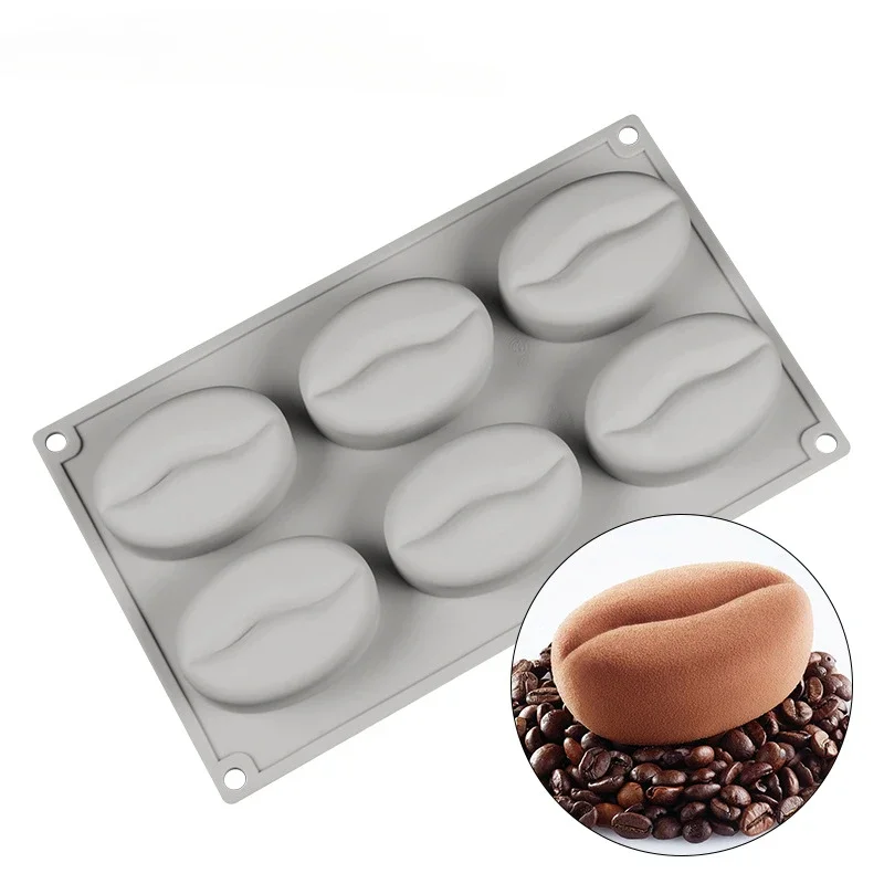 6Cavity DIY Coffee Bean Shape Silicone Pastry Molds Chocolate Dessert Mousse Cake Decorating Tools Bakery Baking Pan Accessories