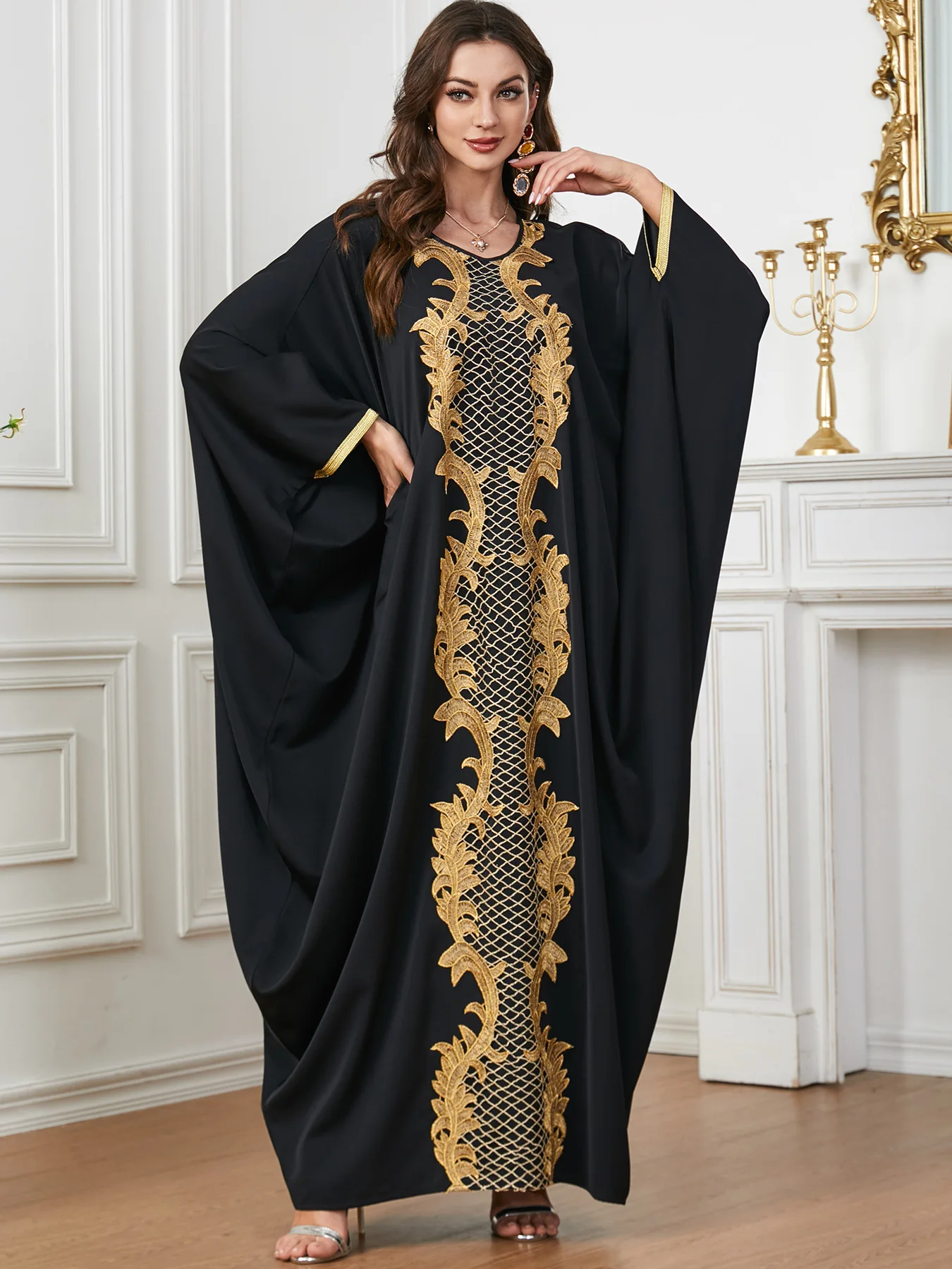 

Muslim Women Abaya Batwing Loose Maxi Dress Turkey Dubai Kaftan Arabic Robe Caftan Marocain Femme Jalabiya Islam Eid Djellaba