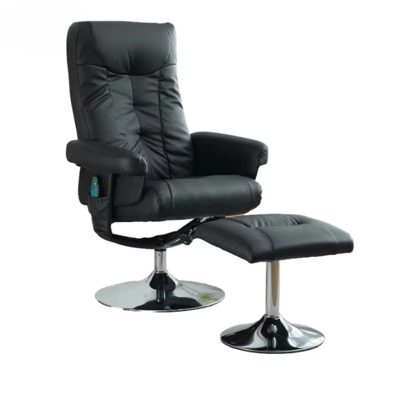 Black fabric rotating recliner massage chair with footrest and remote control