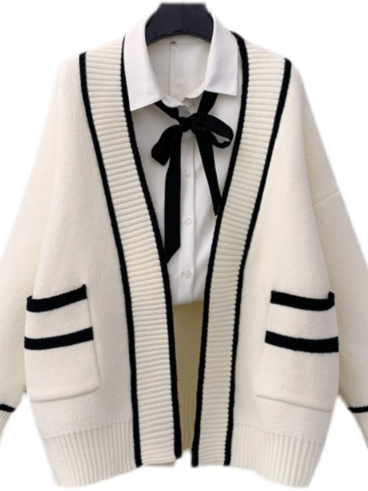 Primavera Autunno Colore Blo Lungo Sve Cardigan aperto lavorato a maglia Faion Double ket da donna Gilet Top sottile caldo V Ne Button up