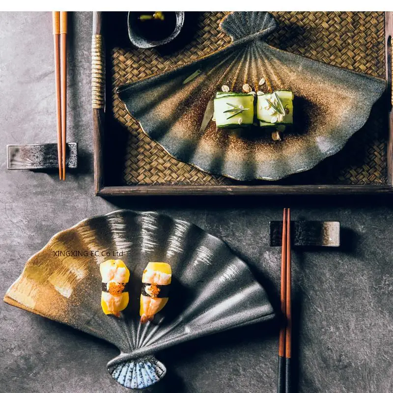 12 Inch Fan-shaped Sushi Steak Plate High-end Tableware Ceramic Exquisite Kitchen Supplies