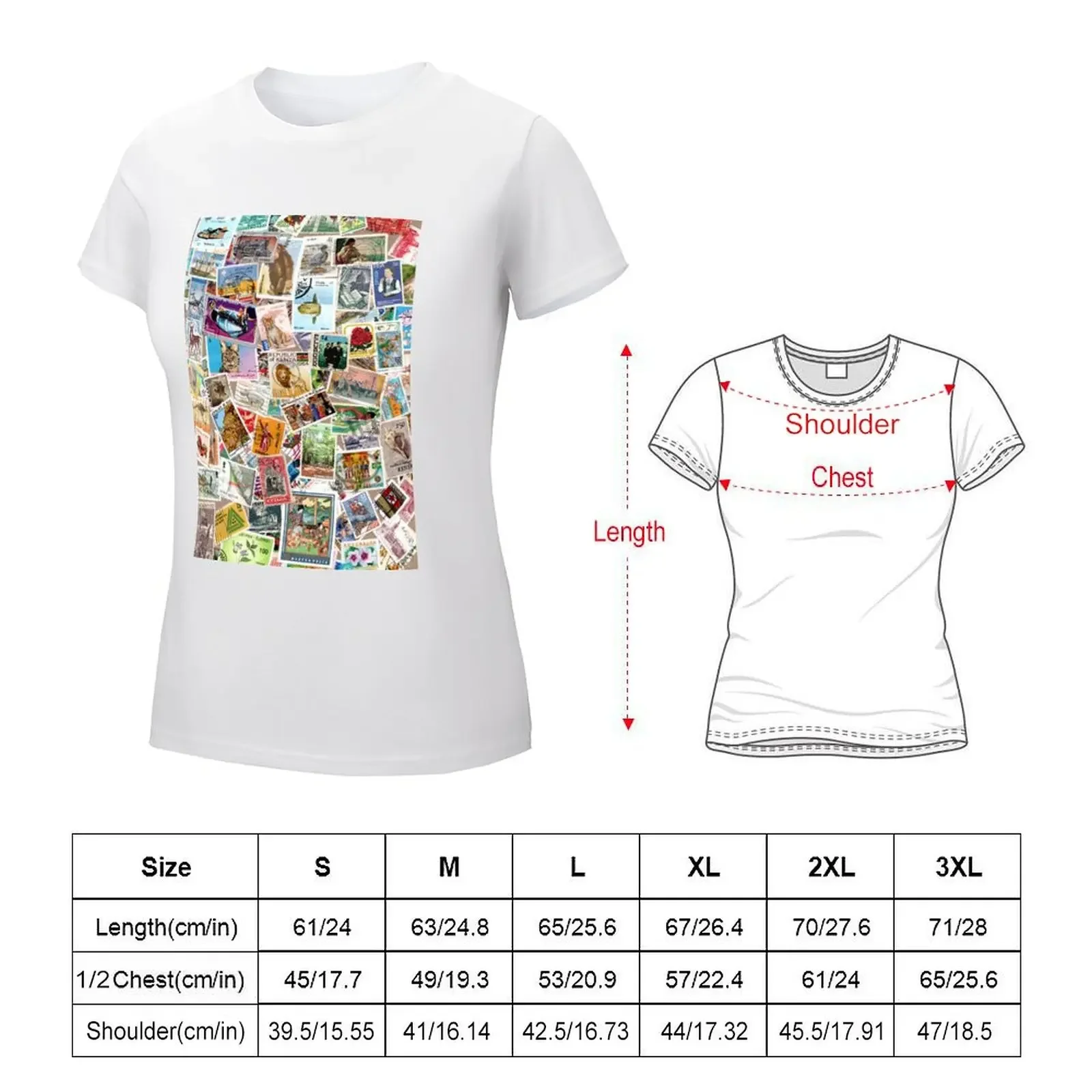 Vintage postage stamps T-Shirt lady clothes animal print customizeds summer clothes for Women