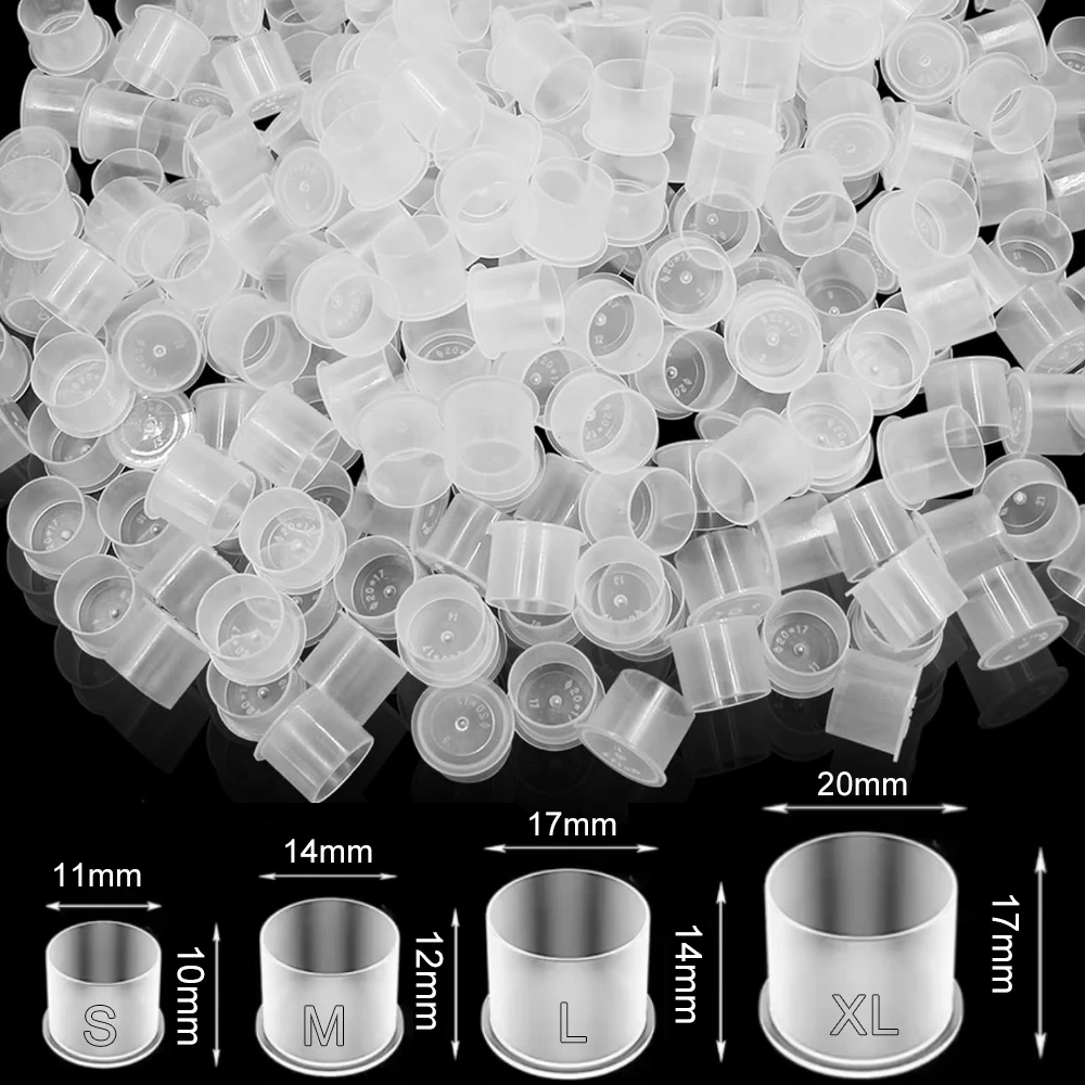 500/100pcs Disposable Tattoo Ink Cups with Base Clear Plastic Pigment Tattoo Caps Container Ink Cups for Tattoo Supplies